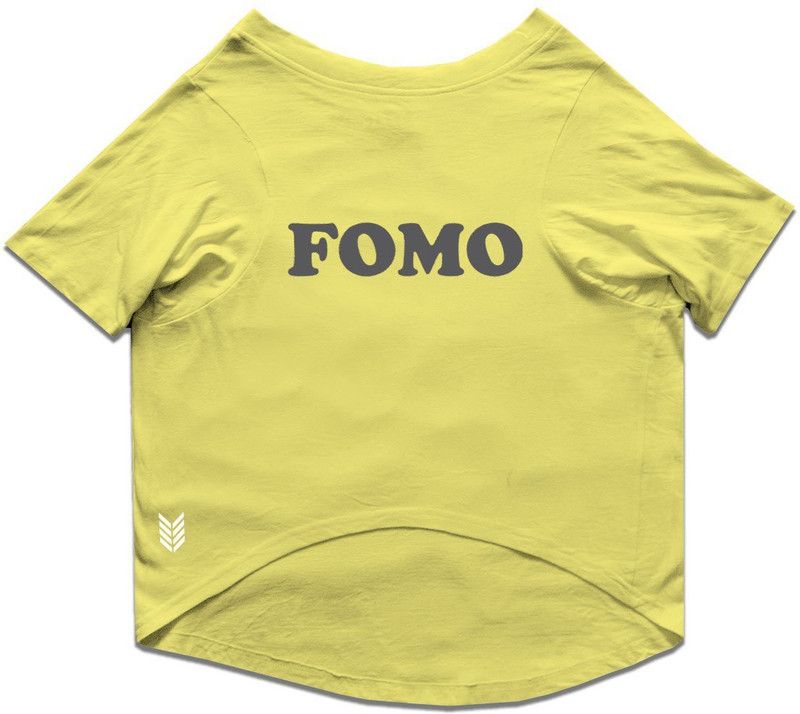 RUSE T-shirt for Dog  (Basic Crew Neck "F.O.M.O." Printed Half Sleeves /Apparel/Clothes/T-shirt Gift for Dogs.colour-Lemon Tonic/Small (Apso, Shih Tzu etc.))