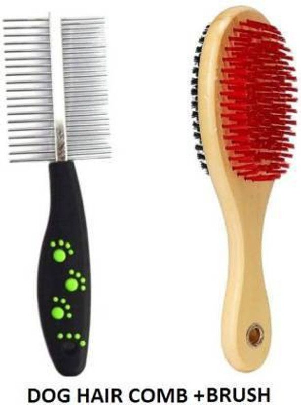 Atina India Best Quality Needs Combo Of 2 Imported High Quality Grooming Double Sided Pet Comb Stainless Steel Pin + Hair Brush for Removing Shedding Comb Basic Comb for Dog & Cat Basic Comb for Dog, Cat, Rabbit, Hamster