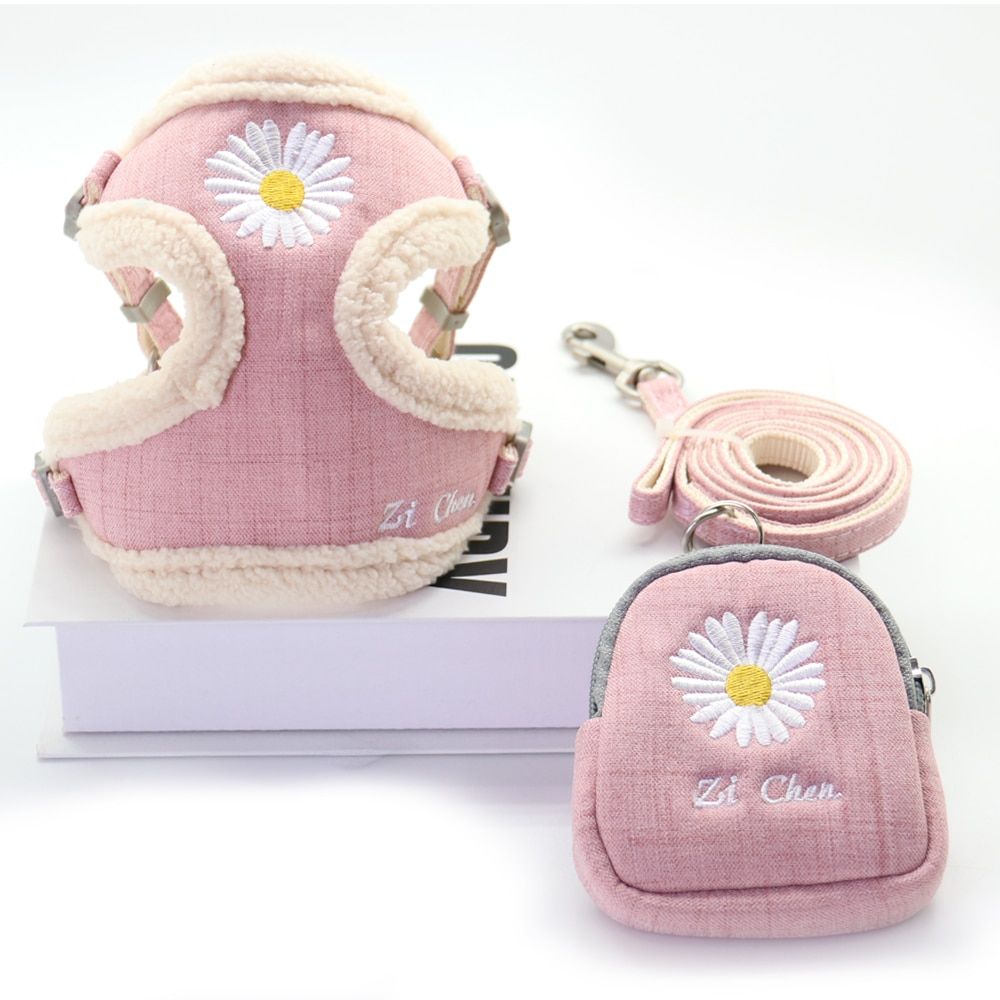 Harness and Leash Set Snack Bag Soft Keep Warm Embroidery  Harnesses Leash for Small Medium s Vest Outdoor ng