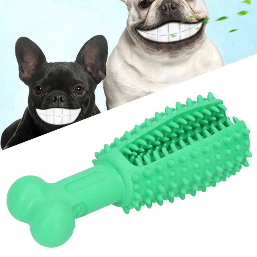 Pet Dog Rubber Safety Molar Cleaning Tooth Rod Playing Biting Toothbrush Toy L Green