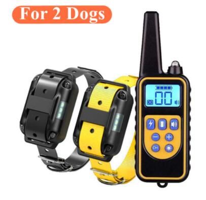 800m Electric  Training Collar Waterproof Rechargeable Pet Remote Control With LCD Display For All Size Shock Vibration Sound For 2 s yellow