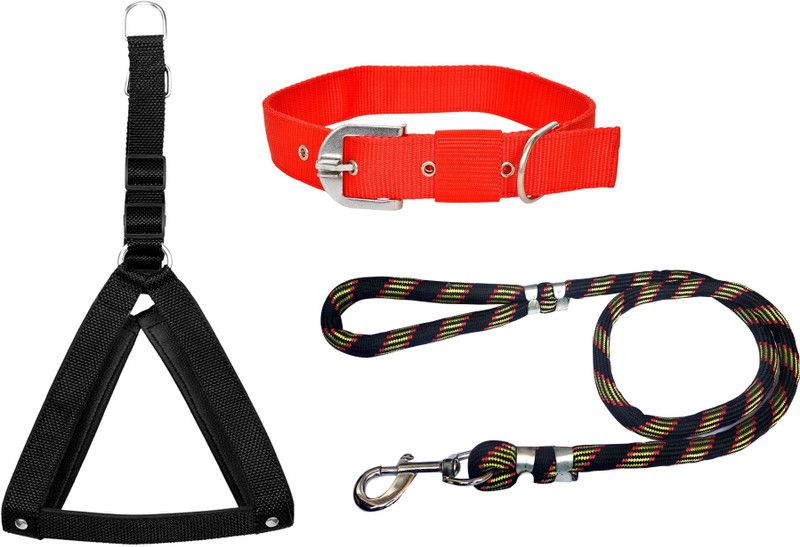 PEDIGONE Dog Belt Combo of Black Dog Body Cross with Red Dog Collar with Black Lead Dog Harness & Leash  (Medium, Red, Black)