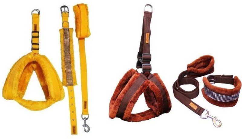 Pet N Perry PetNPerry Export Quality Dog Yellow Furr Harness Set&Brown Diamond Harness Small Dog Training Harness  (Small, YELLOW, BROWN)