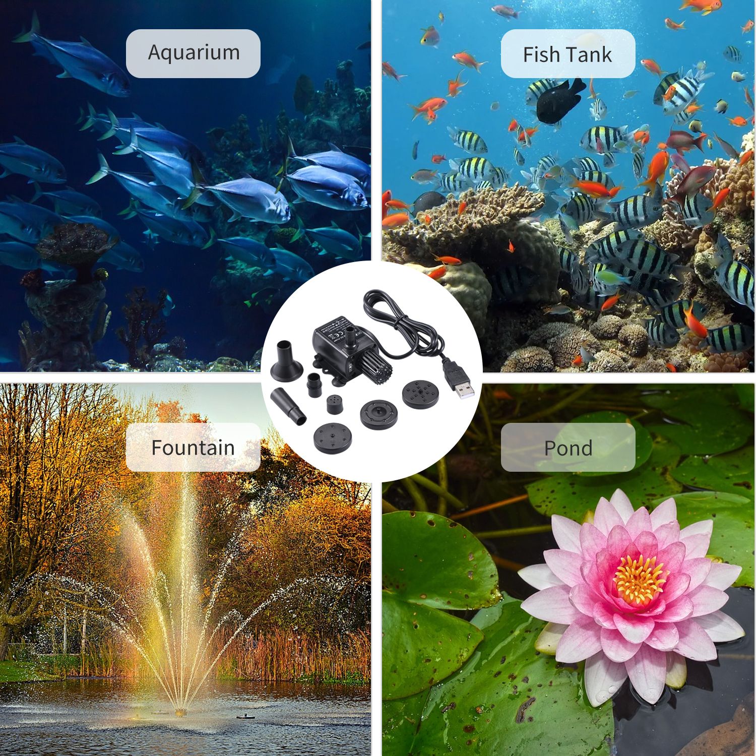 USB Brushless Water Pump with Nozzles Strainer Ultra-quiet Mini DC5V Micro Brushless Water Oil Pump Waterproof Submersible Fountain Pump Aquarium Pond Circulating 150L/H 1.2W Lift 3.28ft