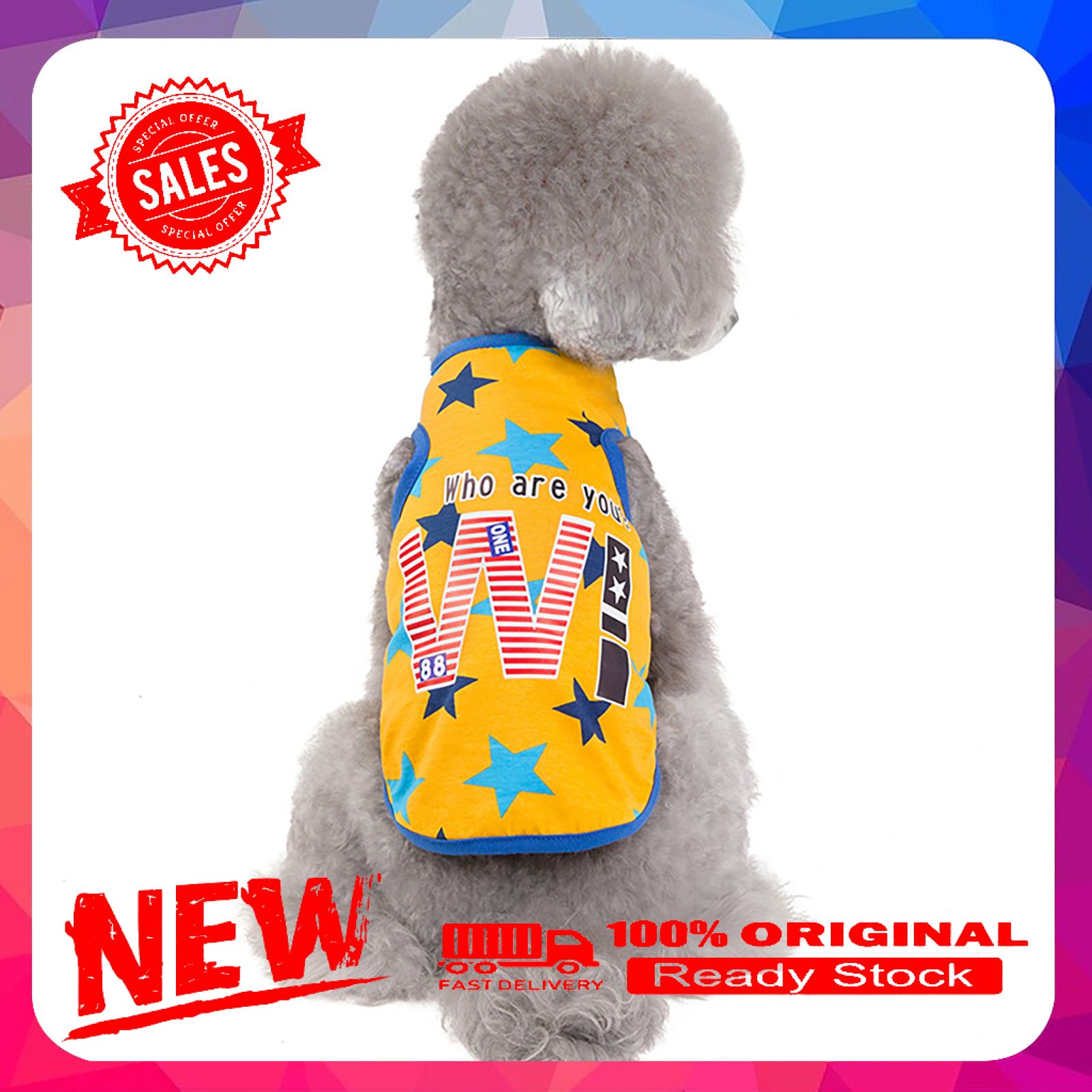 Vist Fox Dog Vest Five-pointed Star Pattern Two-legged Cotton Letter Printing Vest for Pet