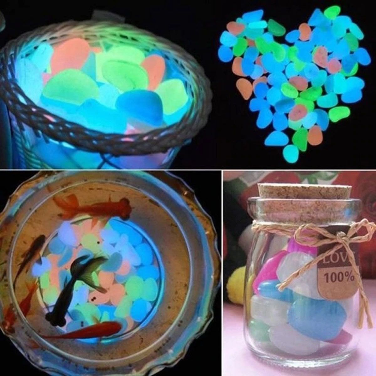 Glow In The Dark  Stone Luminous Pebbles For Aquarium Fish Tank Garden Decor Glowing Stones - Aquarium