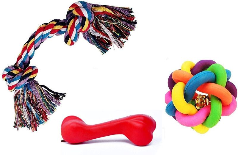 PETS EMPIRE Dog and Puppy Rubber and Cotton Bone Chew Toy (Multicolour) Cotton, Rubber Chew Toy, Rubber Toy, Training Aid For Dog