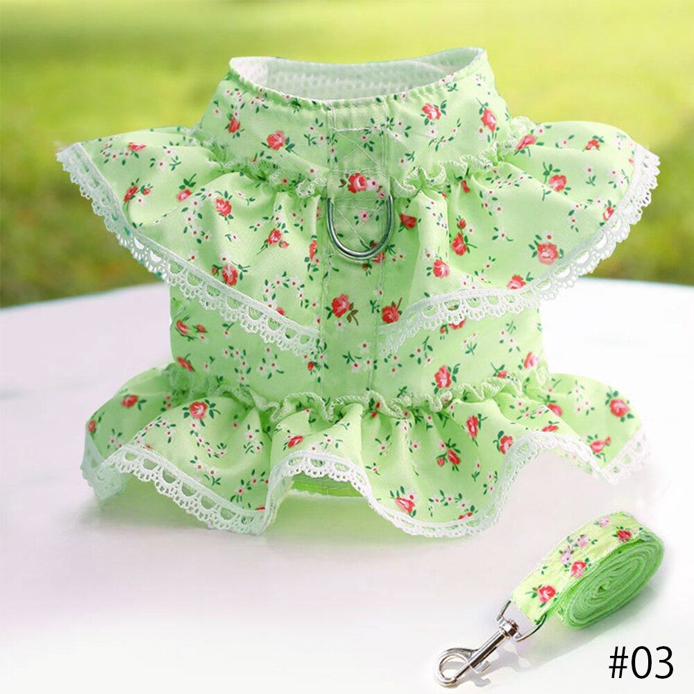 S/M/L Creative Floral Print  Harness and Leash Set Cute Lace  Vests Pet ng Lead Leash for Spitz  Puppy  Harness
