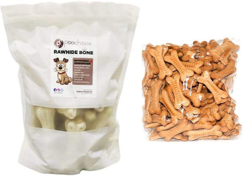 Pooch Box Combo Pack of Dog Treat Bones 4inch (1kg) and Chicken Flavour Biscuit (1Kg) Chicken 2 kg (2x1 kg) Dry Adult, Young, Senior Dog Food