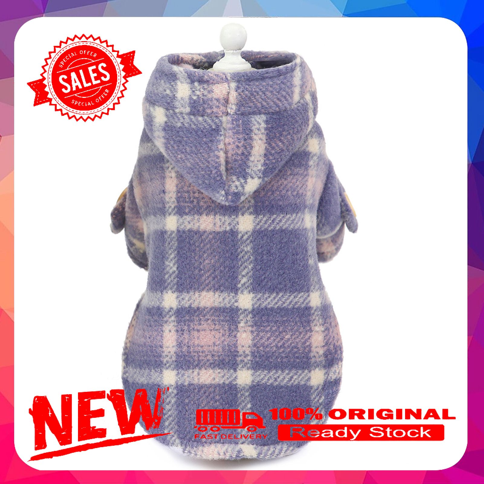 Vist Fox Autumn Winter Tartan Windbreaker Cotton Hooded Coat Dog Clothes Pet Supplies