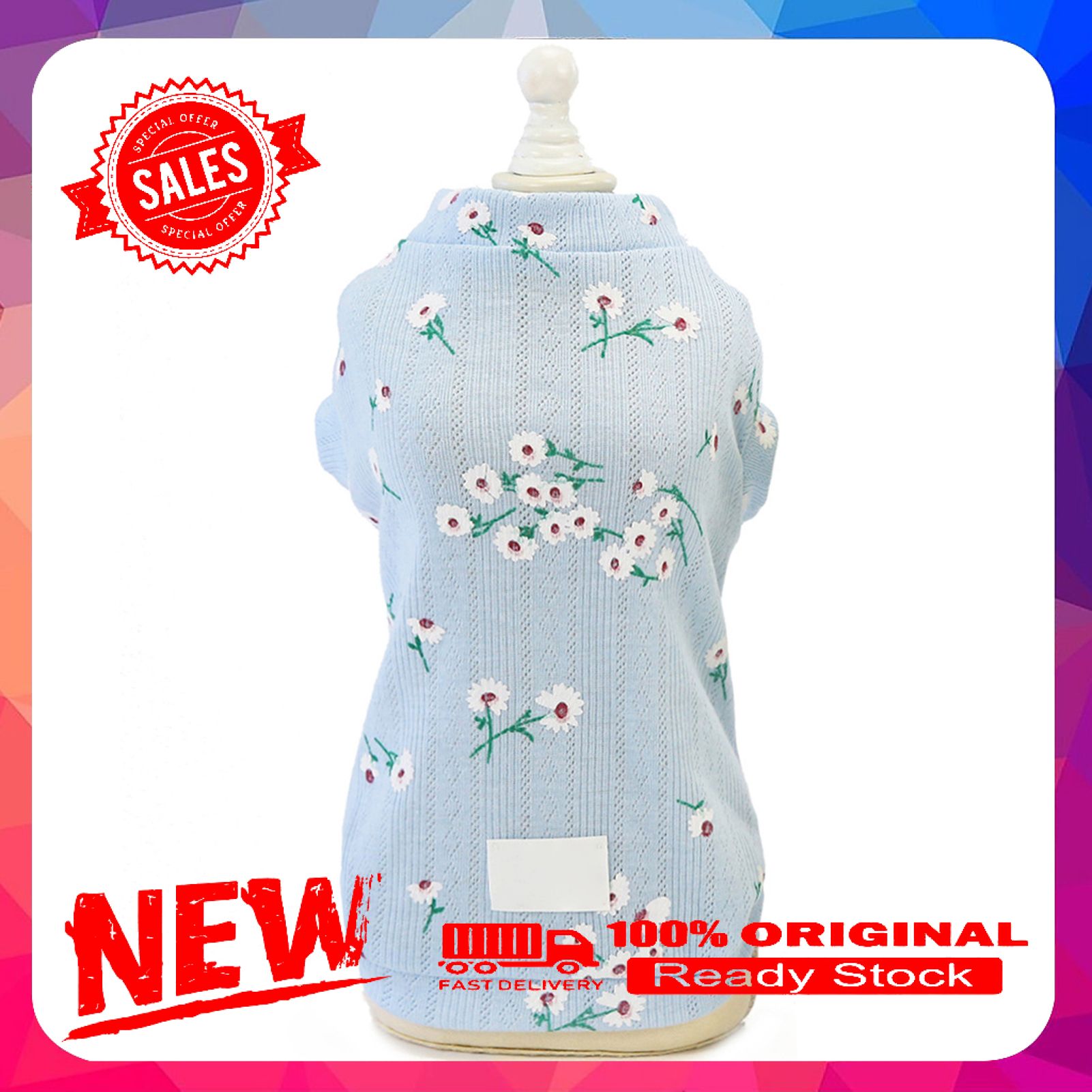 Vist Fox Pet Summer Casual T-shirt Kitten Pullover Marguerite Printed Vest Dog Clothes