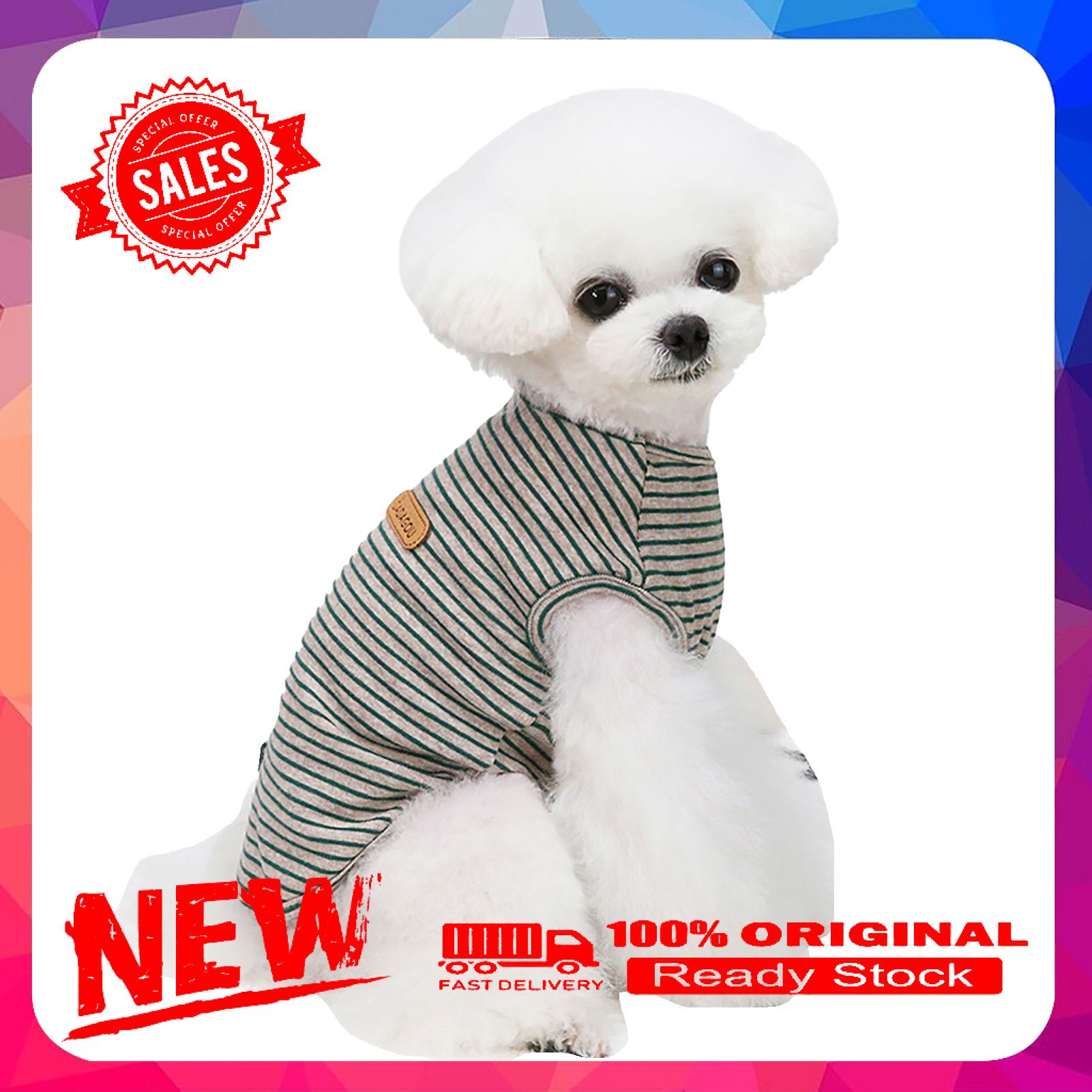 Vist Fox Pet Vest Stripe Design Skin-friendly Cotton Round Neck Vest for Pet