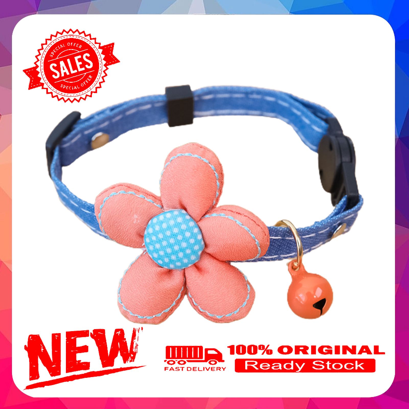Miss cherry Pet Collar Five Petals Flower Decorative Adjustable Breakaway Cats Dogs Collars with Bell Pet Accessories
