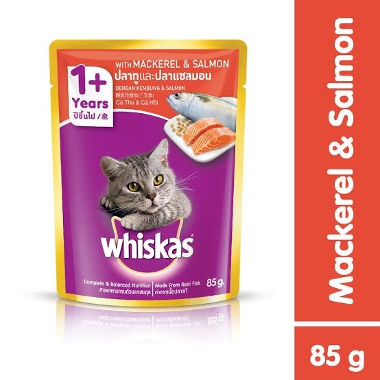 WHISKAS POUCH ADULT 1+ MACKEREL & SALMON 85g