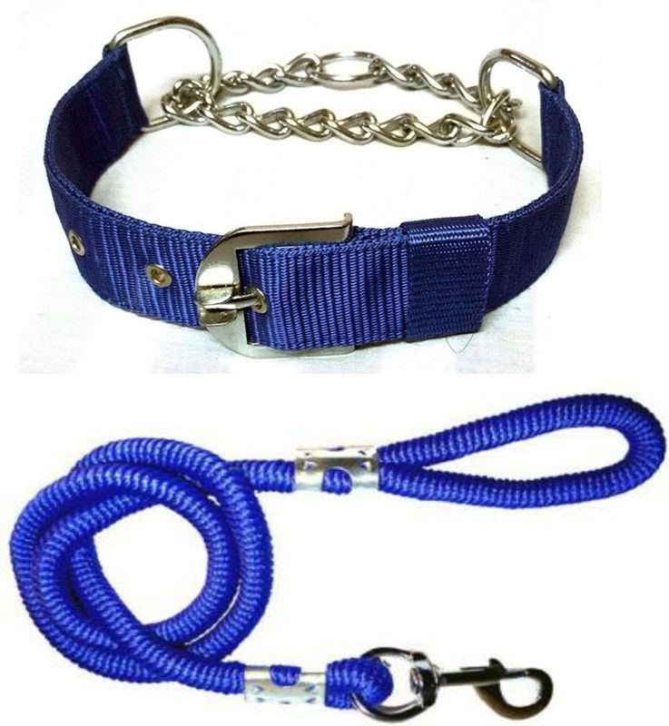 ADIOS Good Quality Nylon Dog Belt Combo of Blue Choke Collar with Blue Lead 1.5m Lengthy Dog Collar & Leash  (Medium, Multi-Color)