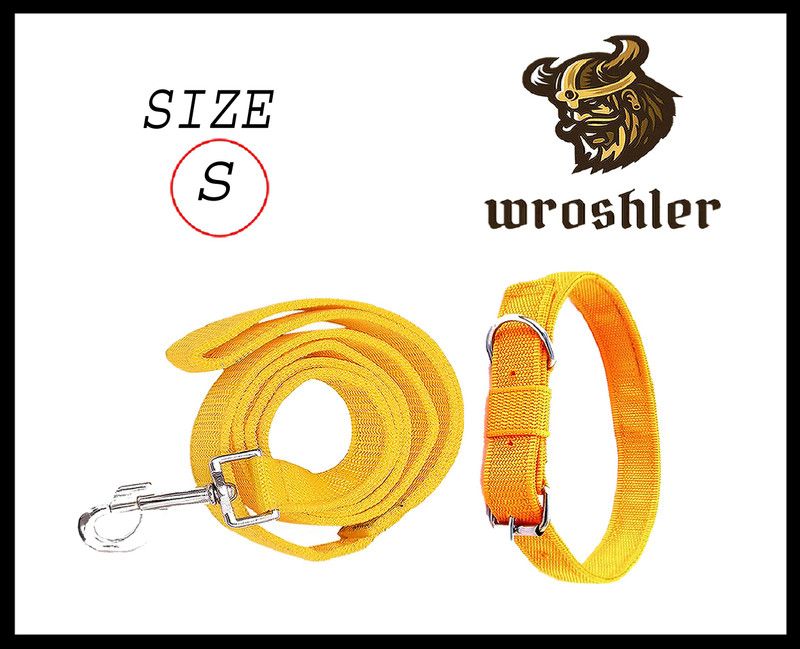 wroshler Dog Belt Combo of 0.75 inch BLUE Collar with Yellow Dog Leash, Adjustable Dog Collar & Leash  (Small, YELLOW)