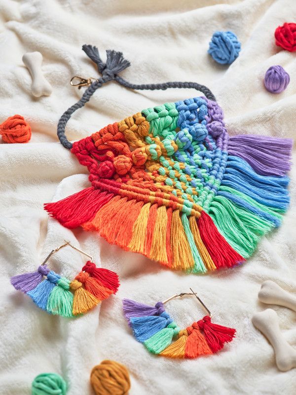 FURRINGTON Bandana for Dog  (Vibrant Love + Earrings)