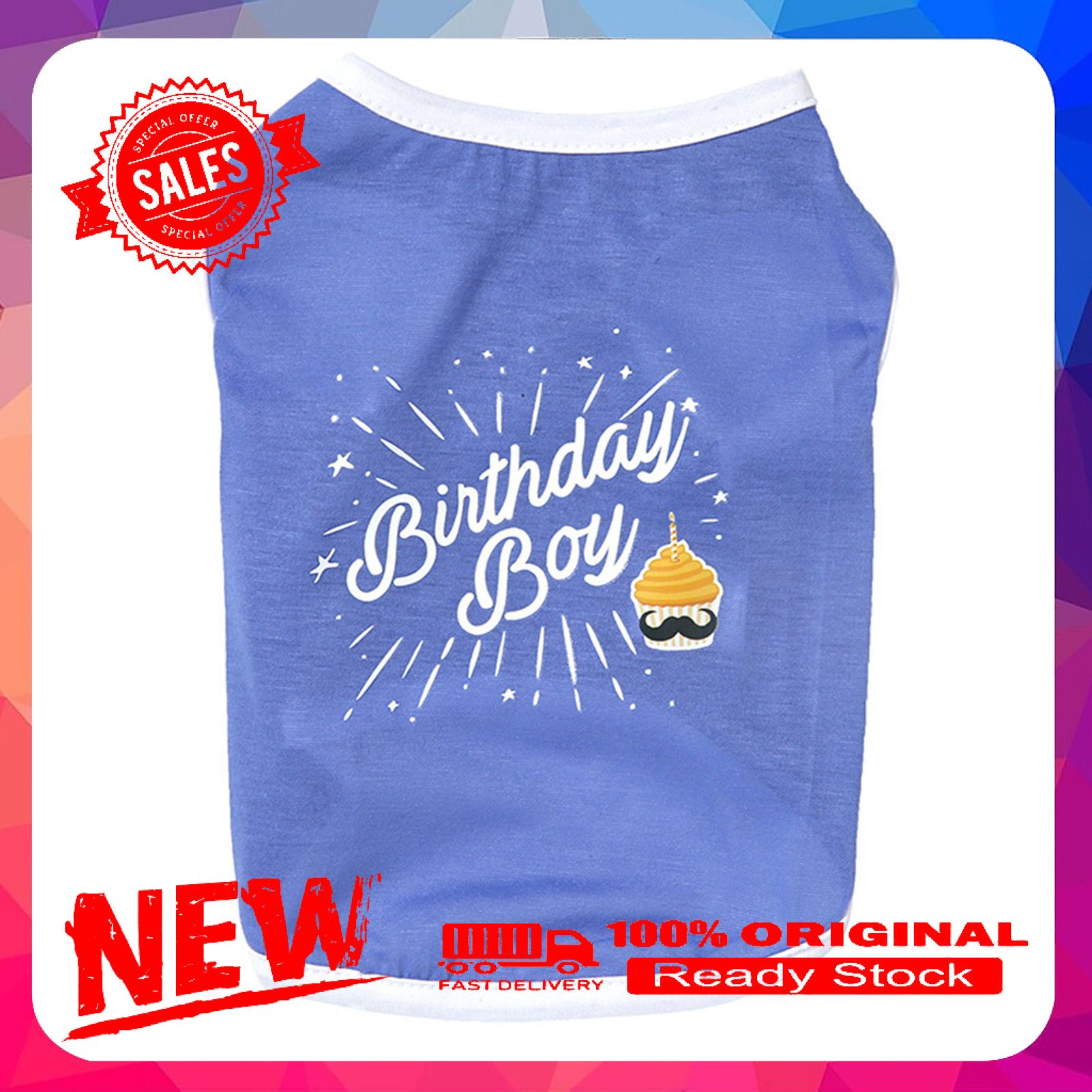Vist Fox Pet Tops Letter Print Breathable Light Blue Small Dog Vest for Birthday