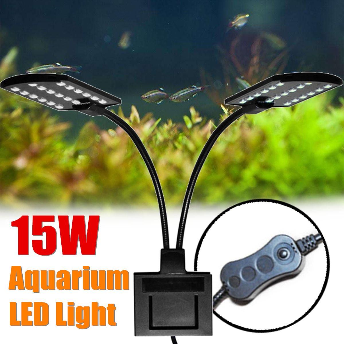 Double Head Aquarium Fish Tank Light 15W 32 LED Aquarium Planted Clip Lamp White LED Lighting
