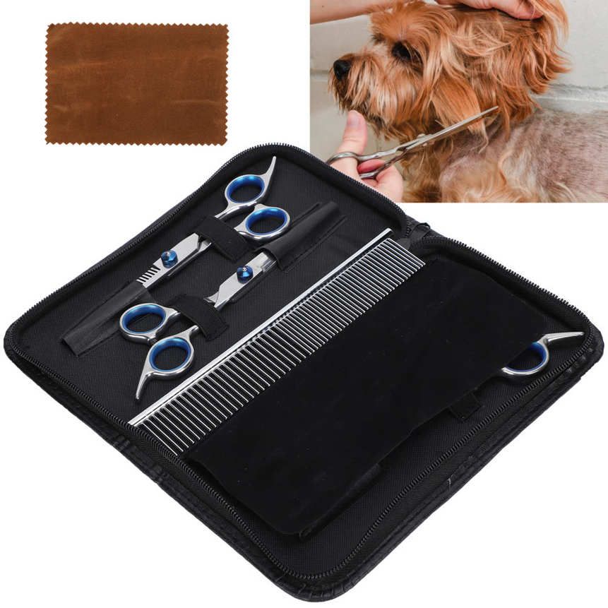 Pet Scissors Set Stainless Steel Hair Grooming Shears Cutter Comb Kit for Cats Dogs