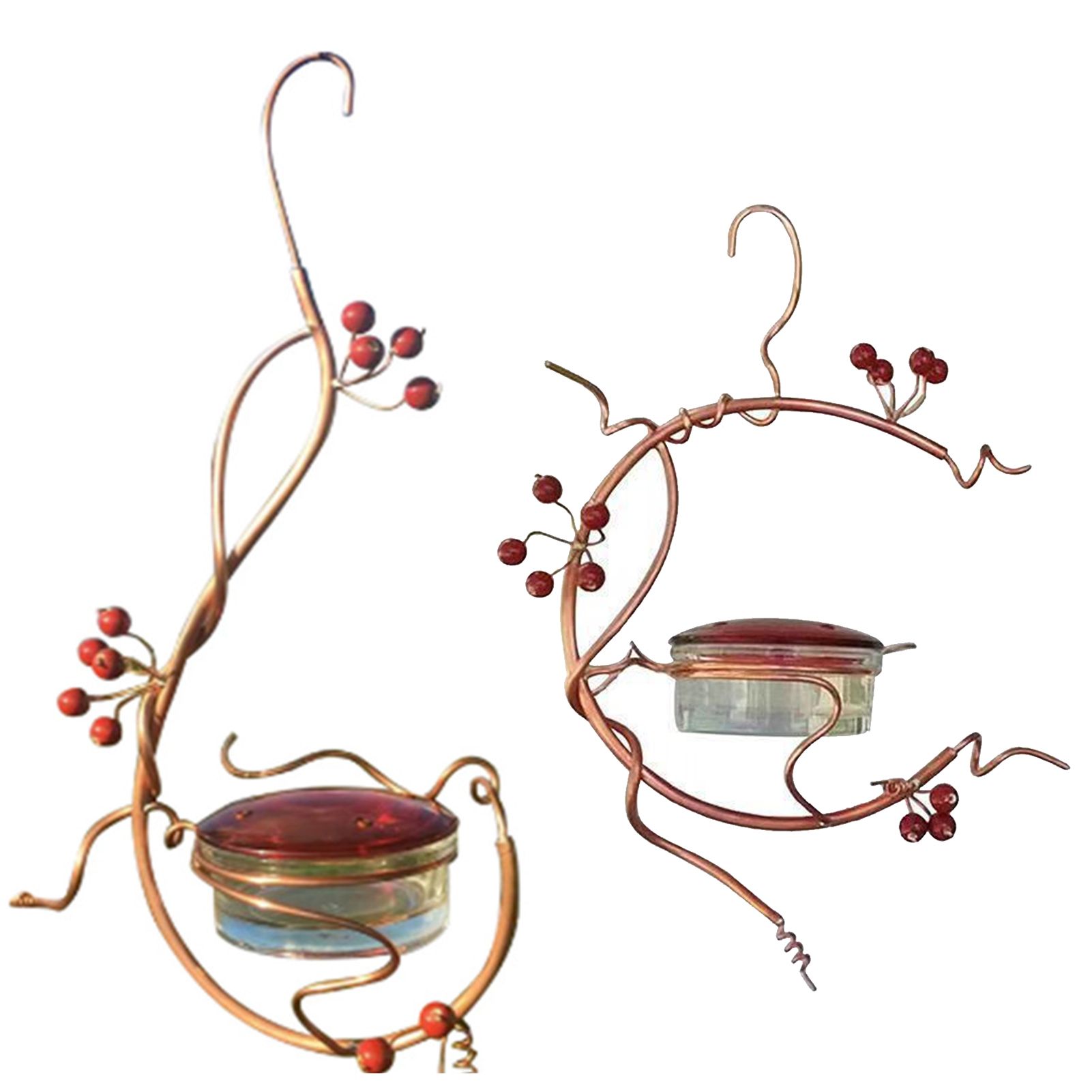 Hummingbird Feeder Red Berries Decor Hanging Metal Detachable Pet Bird Water Drinker for Parrot