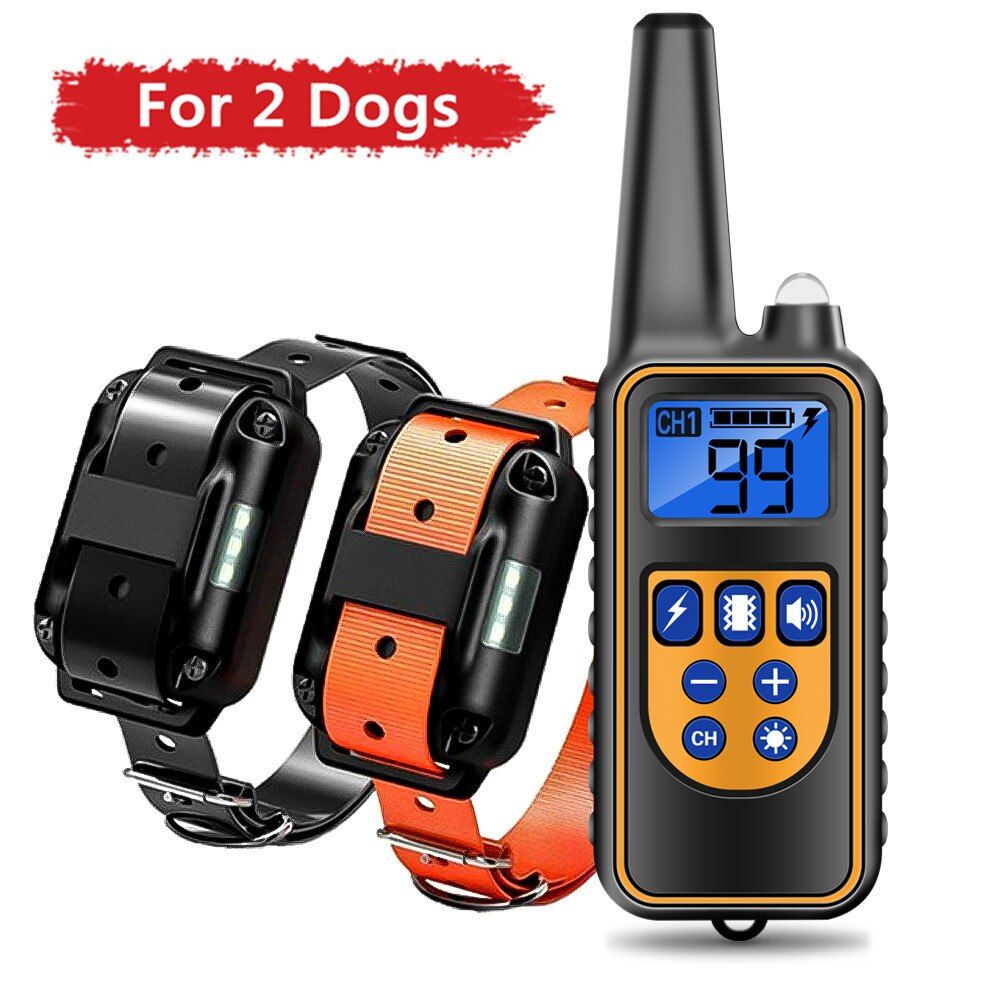 Electric  Training Collar  Anti Bark Stop Rechargeable Waterproof Pet Remote Control For All Size Shock Vibration Sound For 2 s Orange