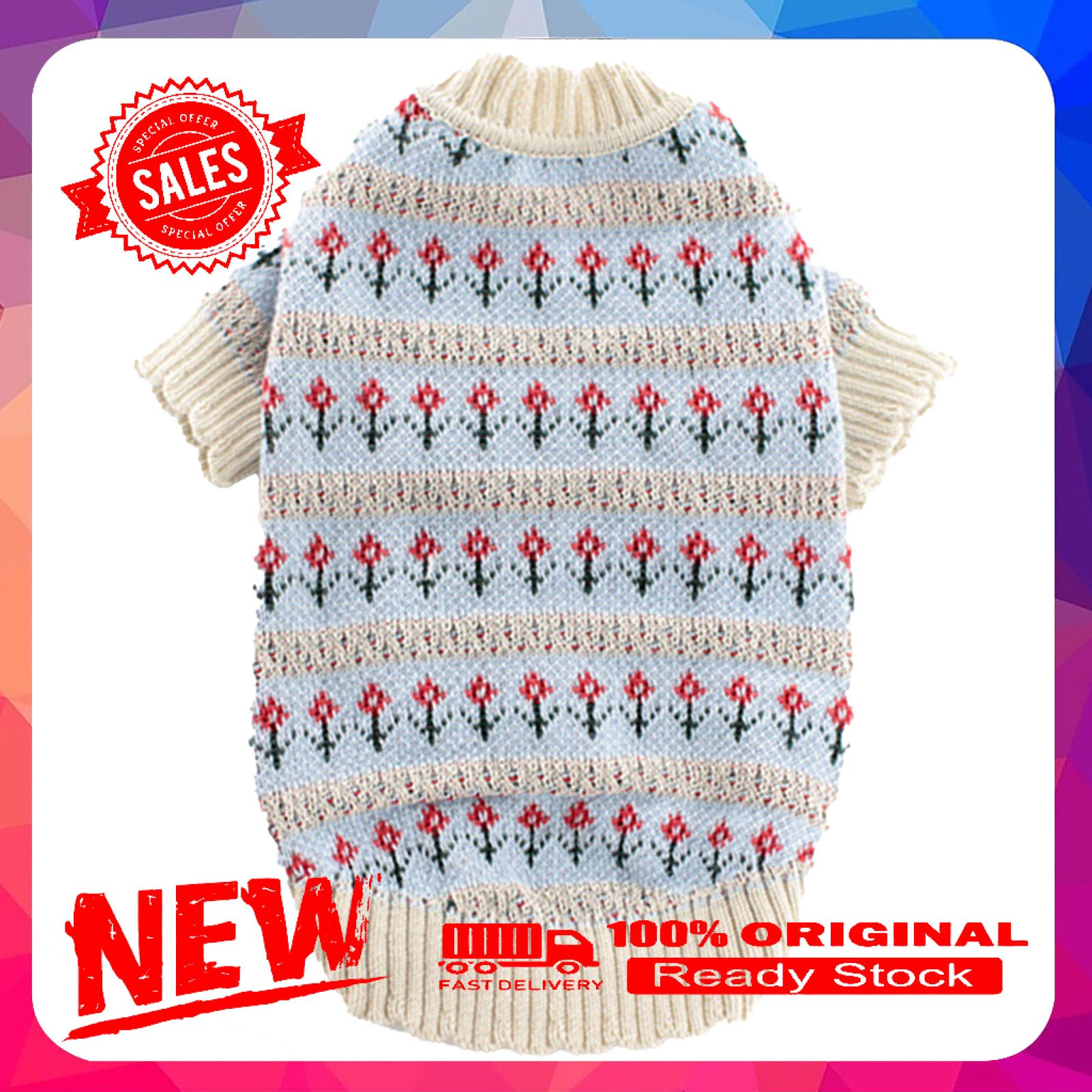 Vist Fox Pet Sweater Flower Pattern Dress-up Skin-friendly Pet Short Sleeves Cardigan Outfit Dogs Cats Supplies