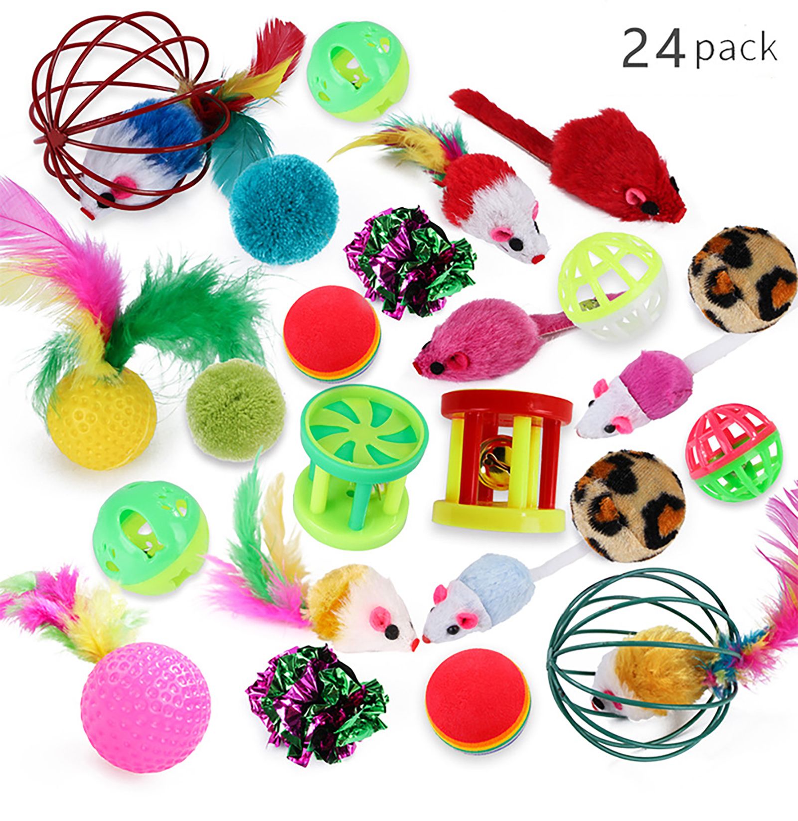 24Pcs/Set Funny Cat Stick Creative Interactive Kitten Toy Pet Teaser Bell Balls