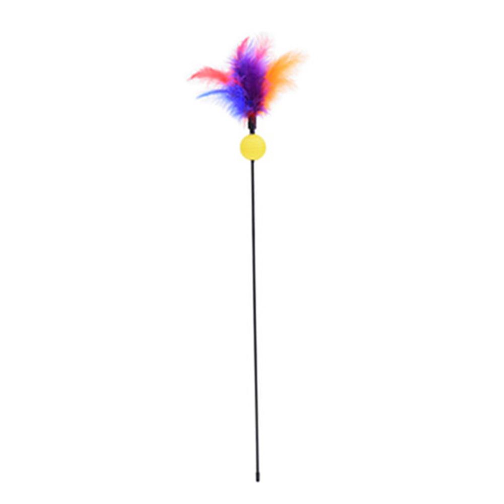 Pet Cat Kitten Teaser Feather Ball Play Rod Wand Stick Funny Interactive Toy