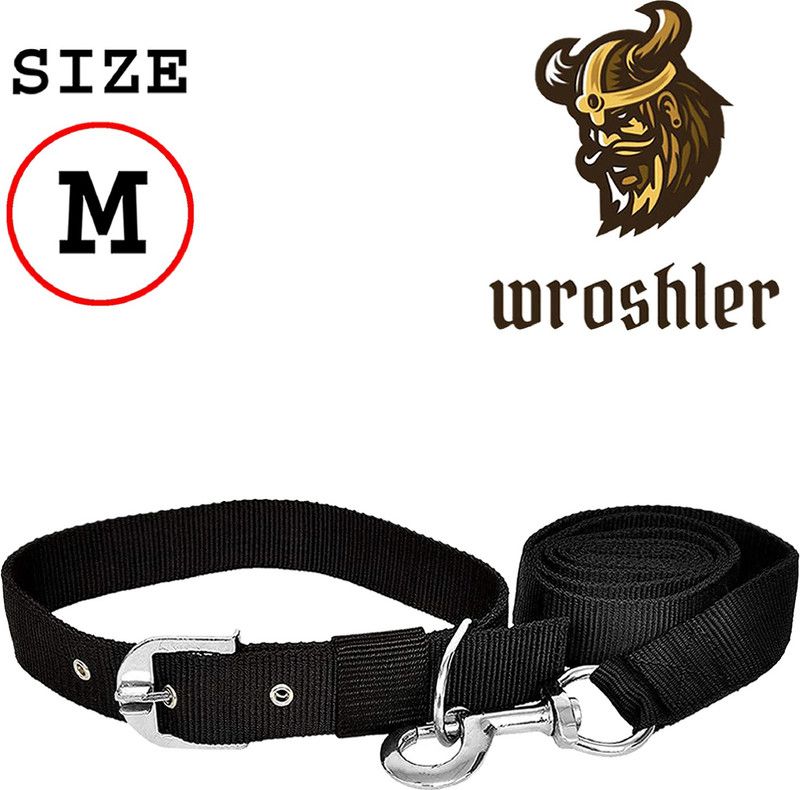 WROSHLER Dog Collar & Leash  (Medium, BLACK)