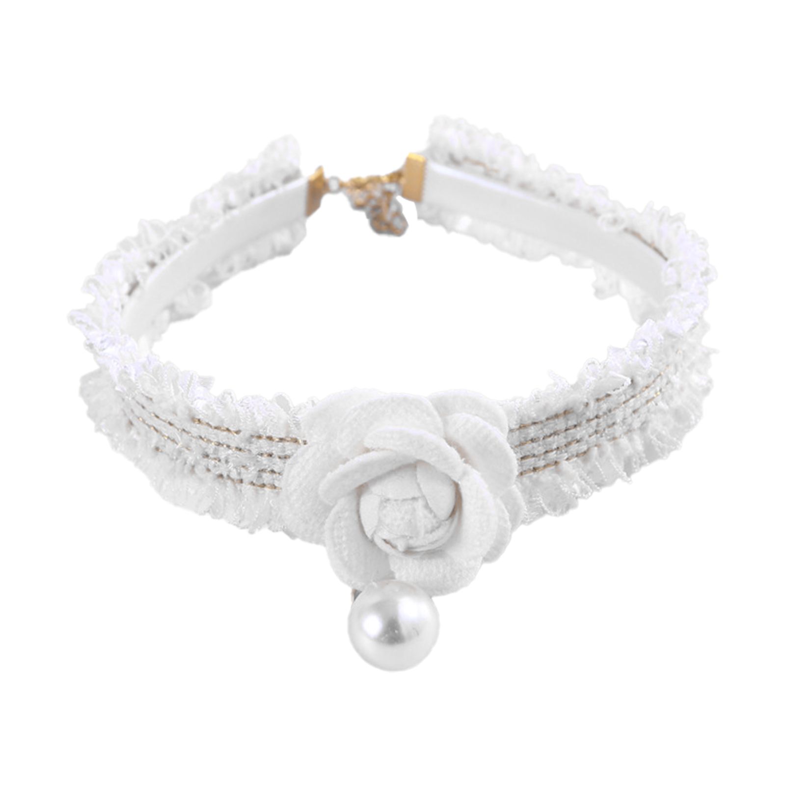Kitten Collar Faux Pearl Embellishment Flower Pet Cats Collars with Bell