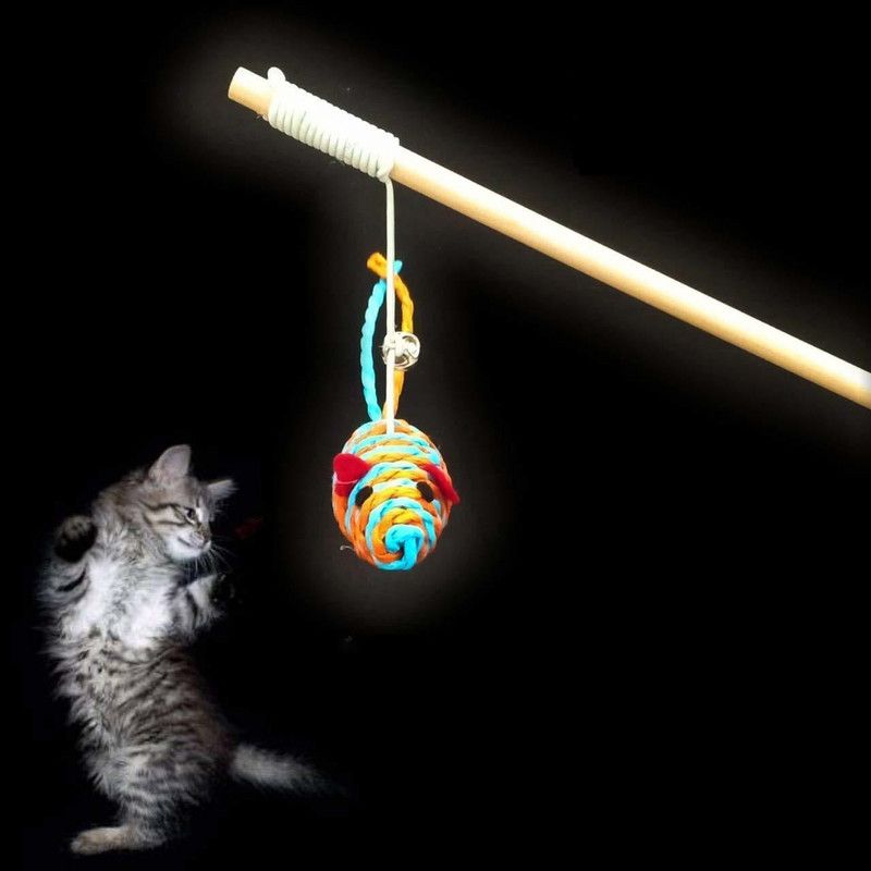 THE DDS STORE Wood Feather Rope Cat Stick Kitten Tees Rod Pet Interactive Toy (Mouse) Wooden Training Aid, Stick For Dog