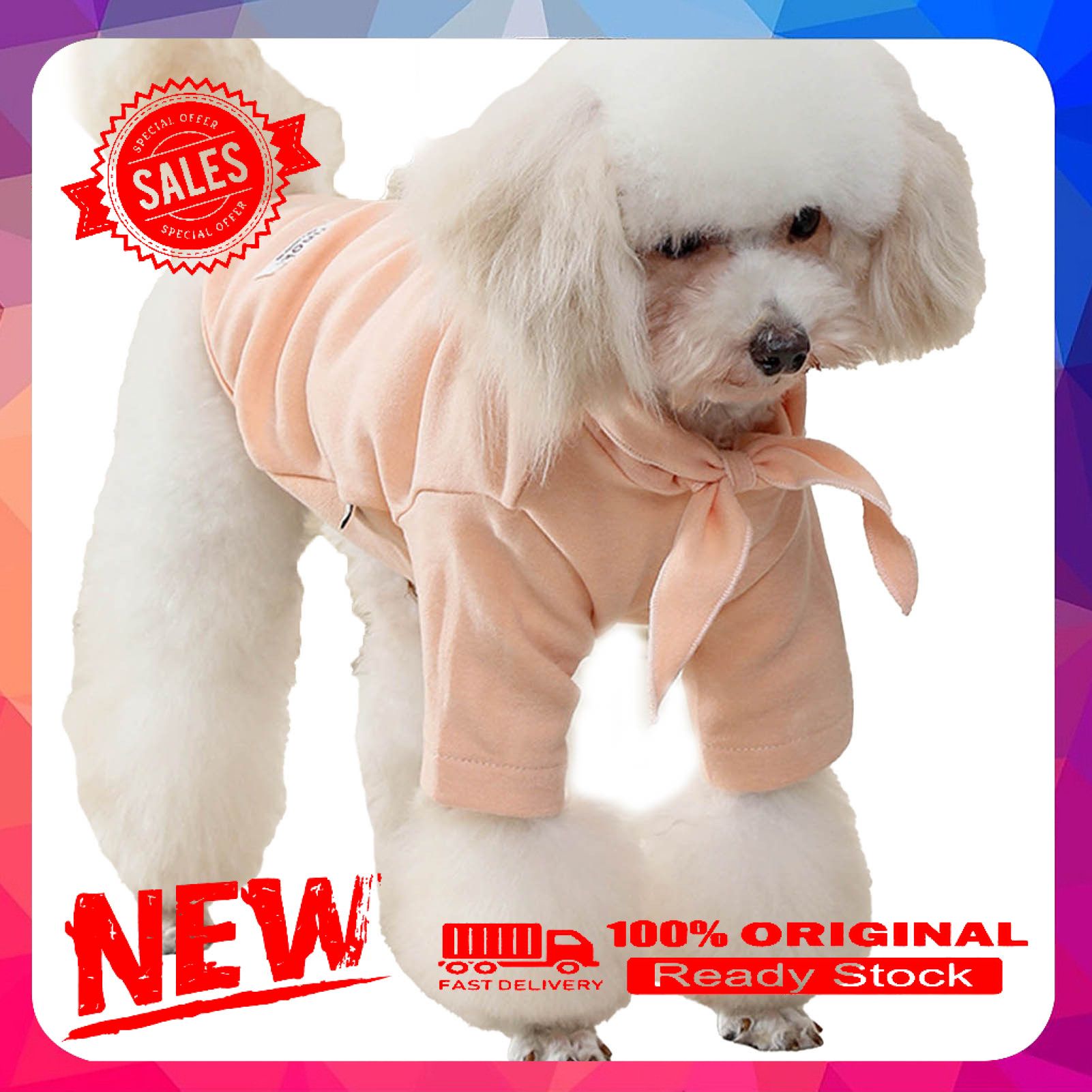 Pet Pullover Neck Tie Decor Cosplay Skin-friendly Pure Color Pet Dogs Sweatshirt Costume for Spring