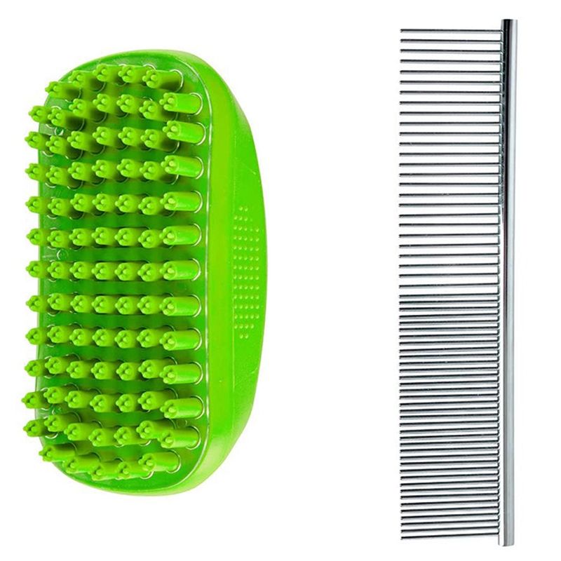 2 Pack Dog Bath Brush & Dog Grooming Comb - Dog Deshedding Brush Gently Removes Loose Hair, Shampooing and Massaging Dogs, Cats for Short Or Long Hair