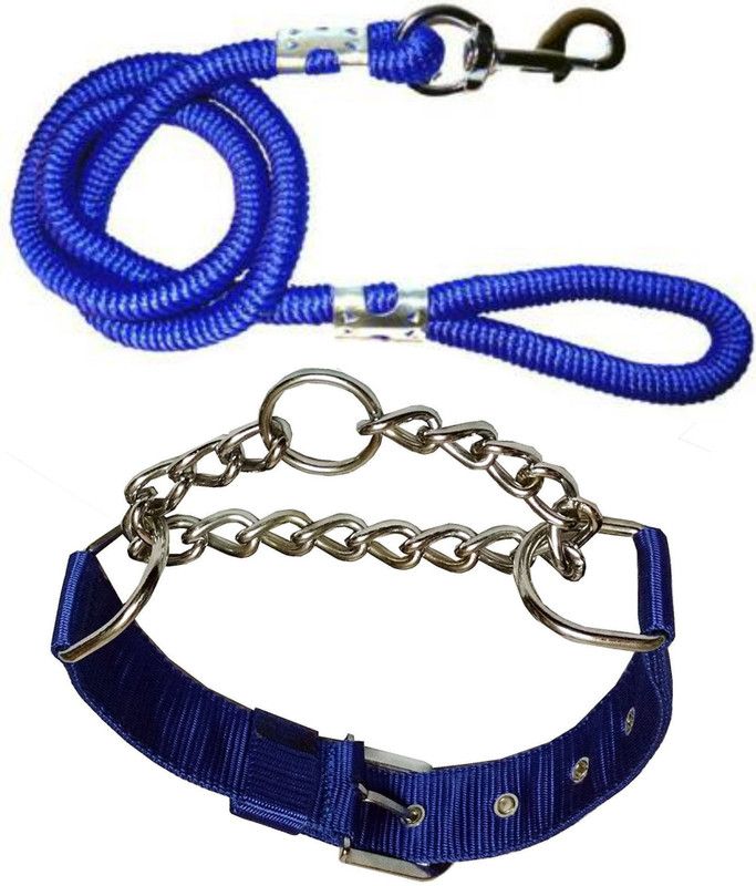 ADIOS Good Quality Dog Belt Combo of Blue Choke Collar with Blue Lead 1.5m Lengthy Dog Collar & Leash  (Medium, Multi-color)
