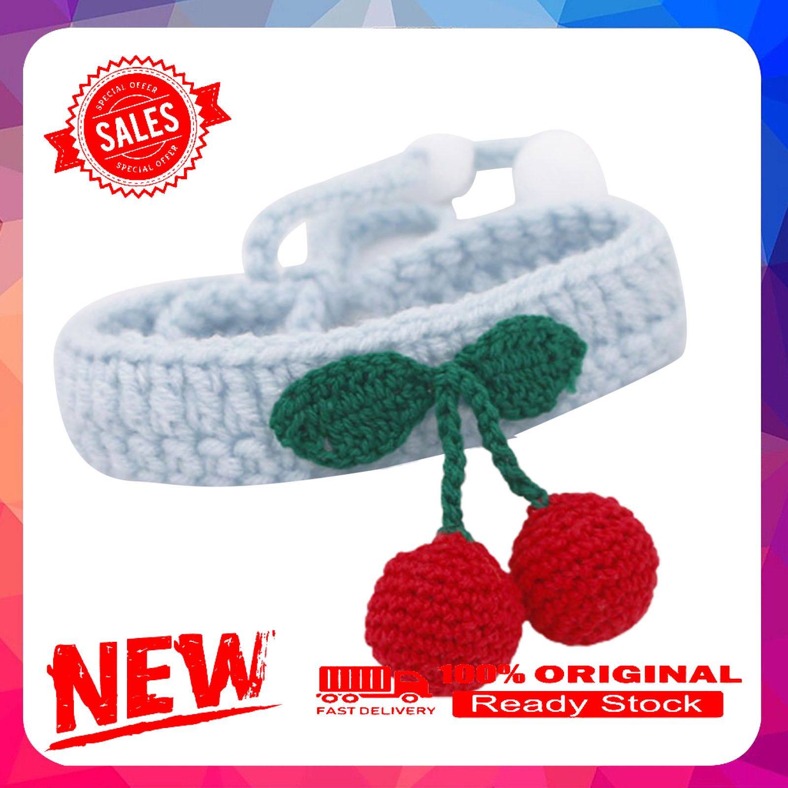 Miss cherry Cat Collar with Pendant Adjustable Woolen Yarn Cat Hand-Knitted Collar for Daily Wear