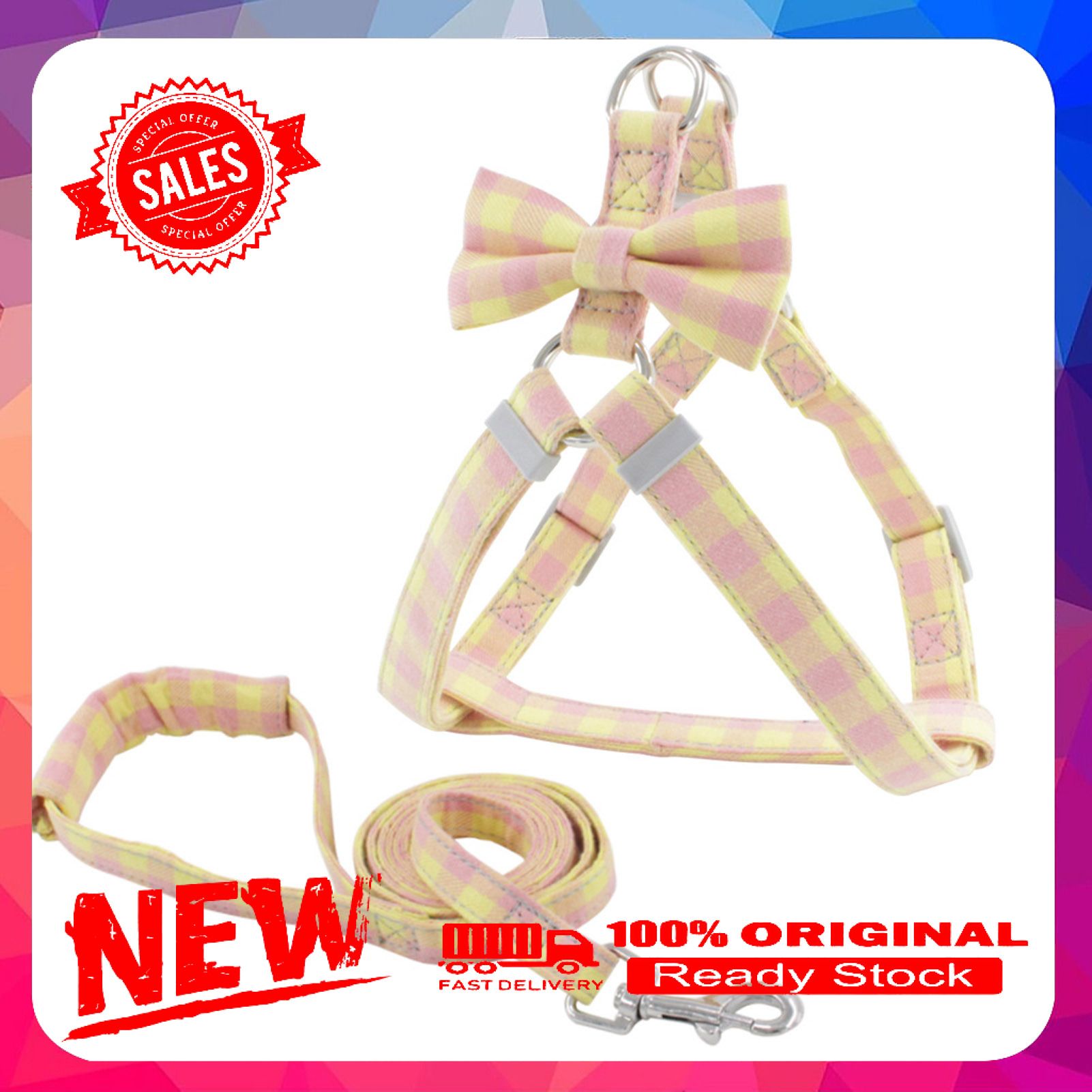 Pet Harness Leash Plaid Pattern Anti-escape Adjustable Dogs Chest Strap Traction Rope Kit Pet Supplies