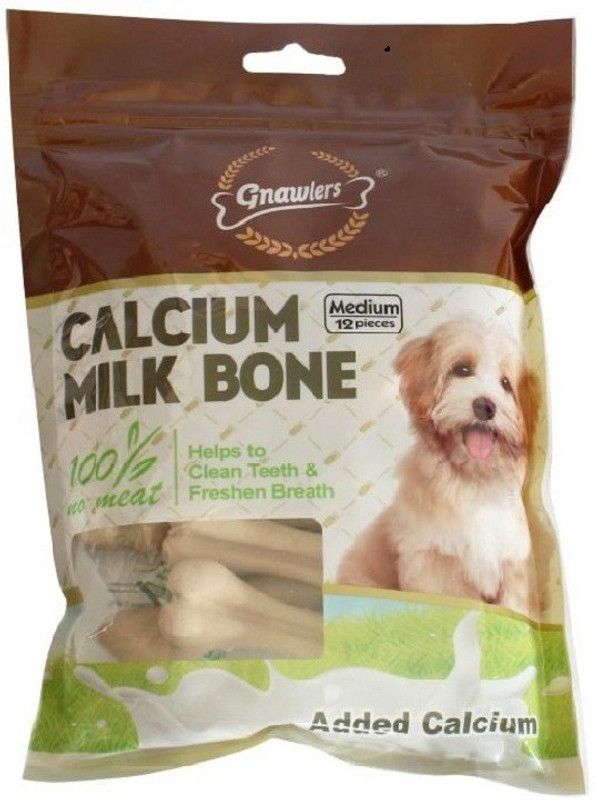 Gnawlers CALCIUM MILK BONE (Medum 12pieces) Milk Dog Chew  (270 g, Pack of 1)