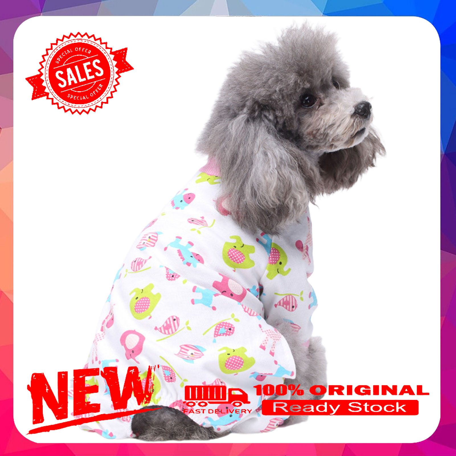 Vist Fox Dog Jumpsuit Cartoon Printing Long-sleeve Cotton Four-legged Pet Costume Pajamas for Daily Life