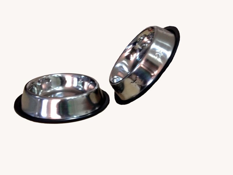 HM Steels HMSTEELS Stainless steel Pet Dog feeding Bowl Anti skid 2bowls set 500ML Round Stainless Steel Pet Bowl  (520 ml Grey)