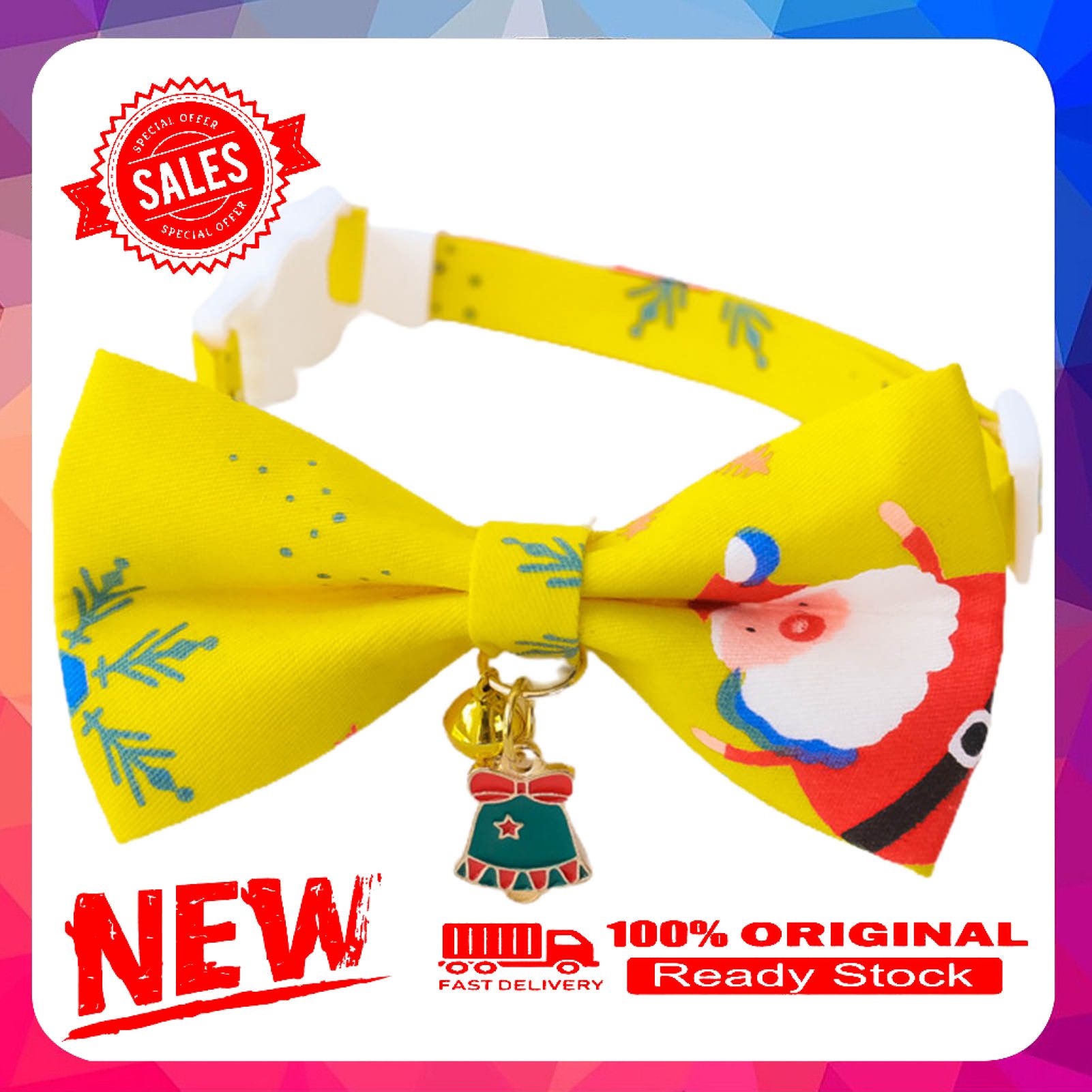 Miss cherry Pet Collar Santa Claus Pattern Decorative Adjustable Pet Dogs Cats Bowknot Collar with Bell for Christmas