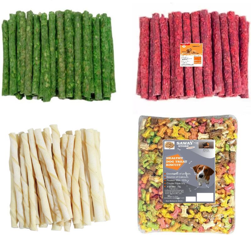 SAWAY Dog Healthy Saway Mint,Mutton Munchies &Calcium Stick,Mix Biscuits 100-100gm Mutton, Mint, Milk 0.4 kg (4x0.1 kg) Dry Young, Senior, Adult Dog Food