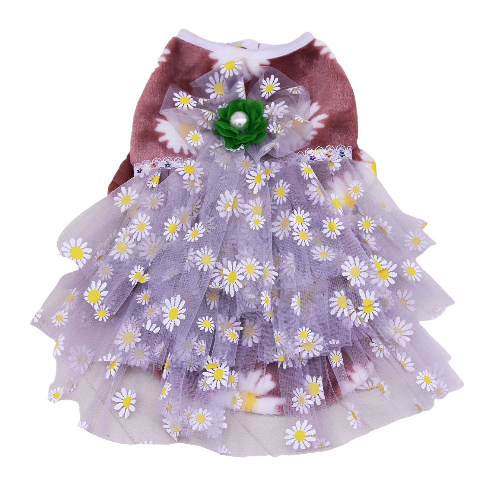 Pet Dress Faux Pearls Decor Pet Dogs Cats Lace Mesh Dress