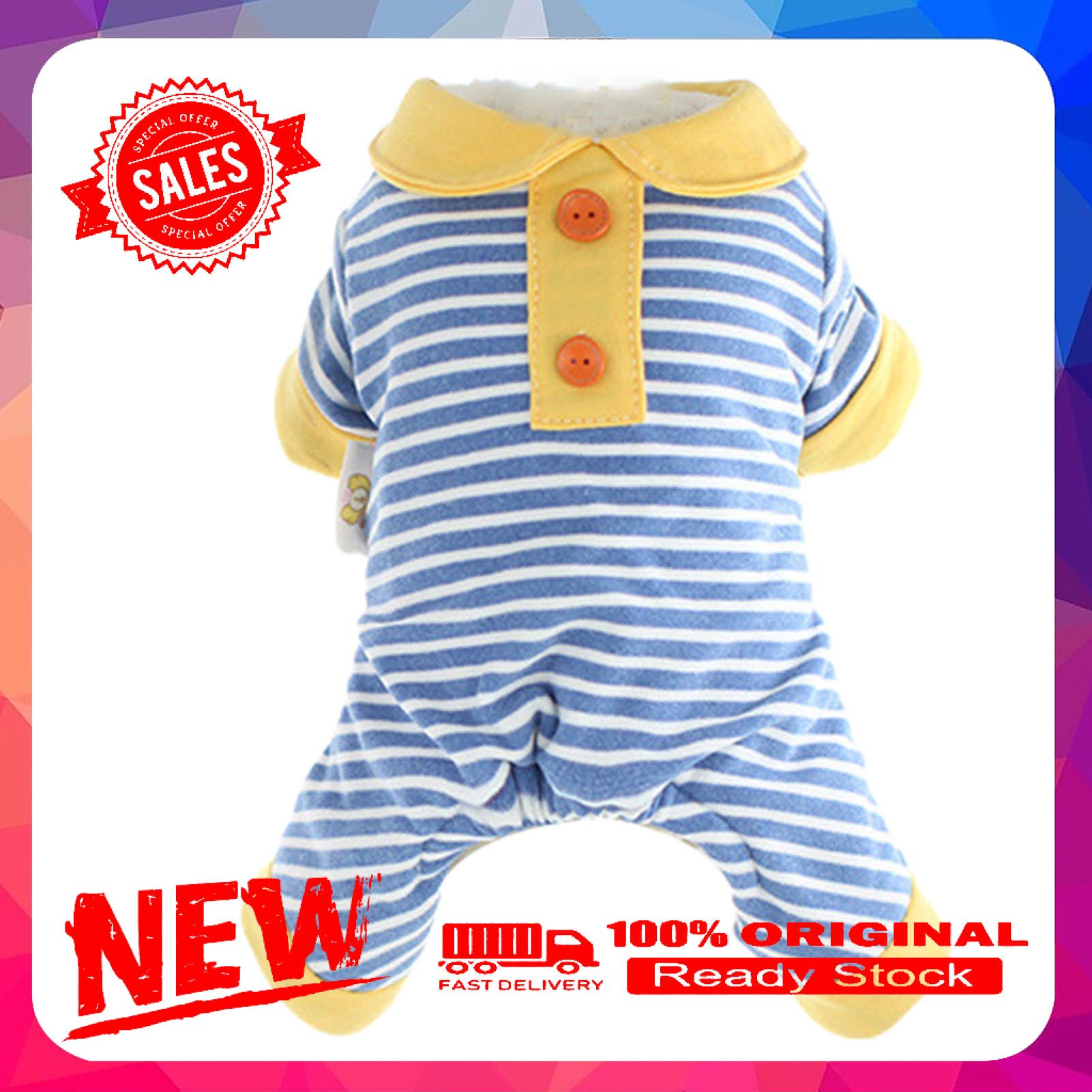 Pet Pajamas Stripes Print Dress-up Four-leg Casual Puppy Kitten Bodysuit Clothes for Winter