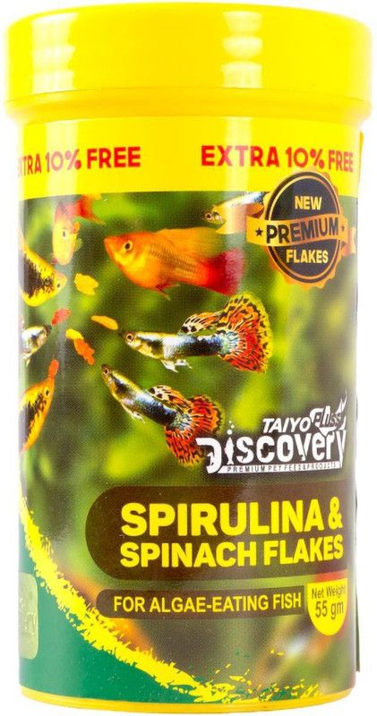 Taiyo Pluss Discovery Spirulina & Spinach Flakes Fish Food (55g) Sea Food 0.055 kg Dry Young, Adult, Senior Fish Food