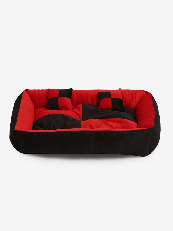 WIGGLE TWIDDLE Wiggle Twiddle Red & Black Solid Rectangular Pet Bed S Pet Bed  (Red Black)