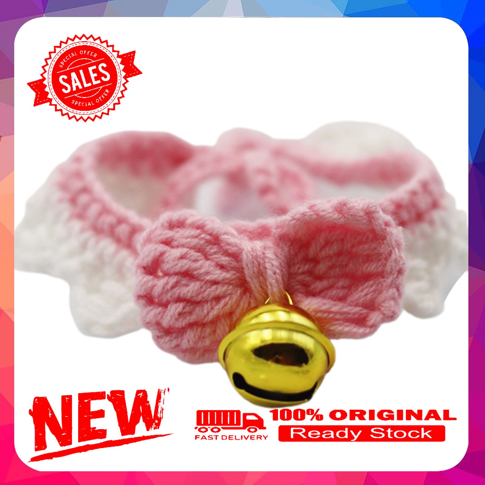 Miss cherry Hand-woven Cat Dog Bell Collar Bowknot Stitching Neck Scarf Bib Pet Supplies