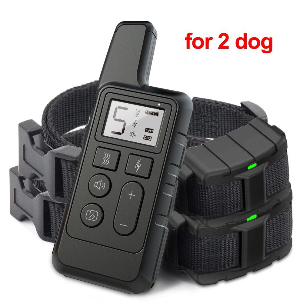 Training Collar Electric Shock sound Anti-Bark Remote Waterproof Rechargeable LCD for small big s training for 2  Black