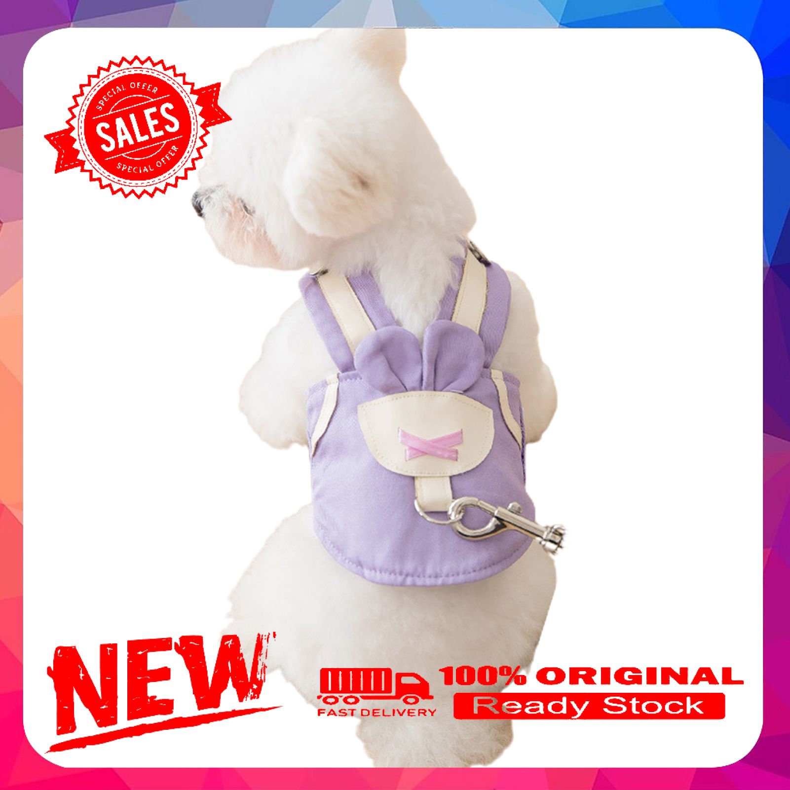 1 Set Pet Harness with Leash Breathable Unisex Size Medium Dog Outdoor Chest Strap for Summer
