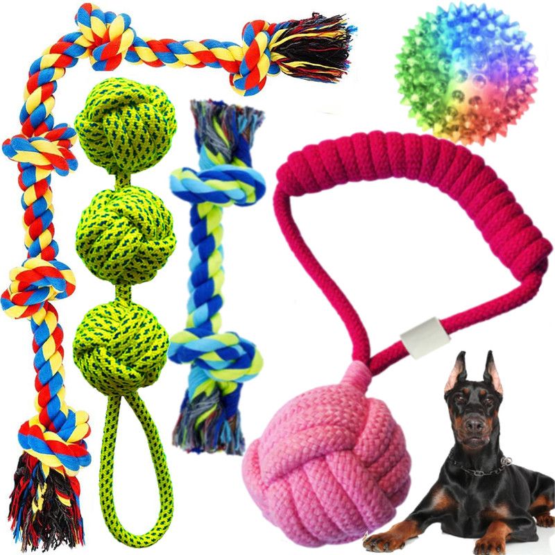 YOUHAVEDEAL Dog Chew Toys For Pets Adult Toys Pack of 5 Rope Toys For Aggressive Chewers Cotton, Rubber Tug Toy, Squeaky Toy, Ball, Training Aid For Dog